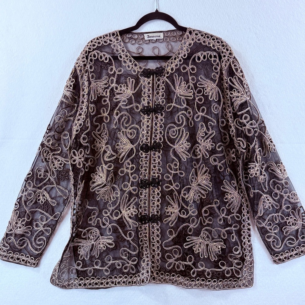 Jeannie Sheer Mesh Jacket Womens 2X Black Gold Whimsigoth Regencycore‎ Fairycore
